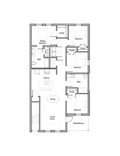 Floor plan for 4 beds, 2 baths, 1546 sqft